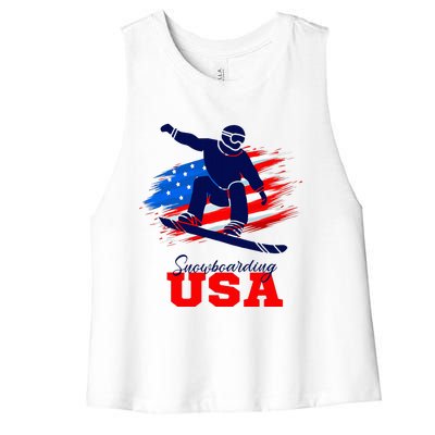 Snowboarding Usa Team American Flag Snowboard Sport Lover Women's Racerback Cropped Tank