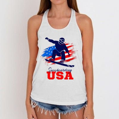 Snowboarding Usa Team American Flag Snowboard Sport Lover Women's Knotted Racerback Tank