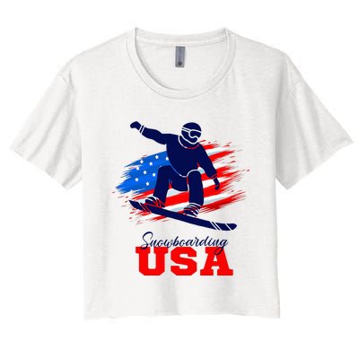 Snowboarding Usa Team American Flag Snowboard Sport Lover Women's Crop Top Tee