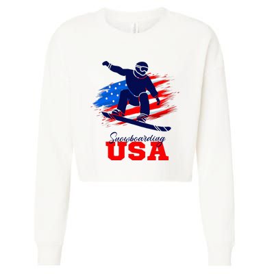 Snowboarding Usa Team American Flag Snowboard Sport Lover Cropped Pullover Crew