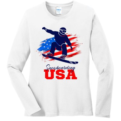 Snowboarding Usa Team American Flag Snowboard Sport Lover Ladies Long Sleeve Shirt