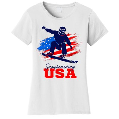 Snowboarding Usa Team American Flag Snowboard Sport Lover Women's T-Shirt