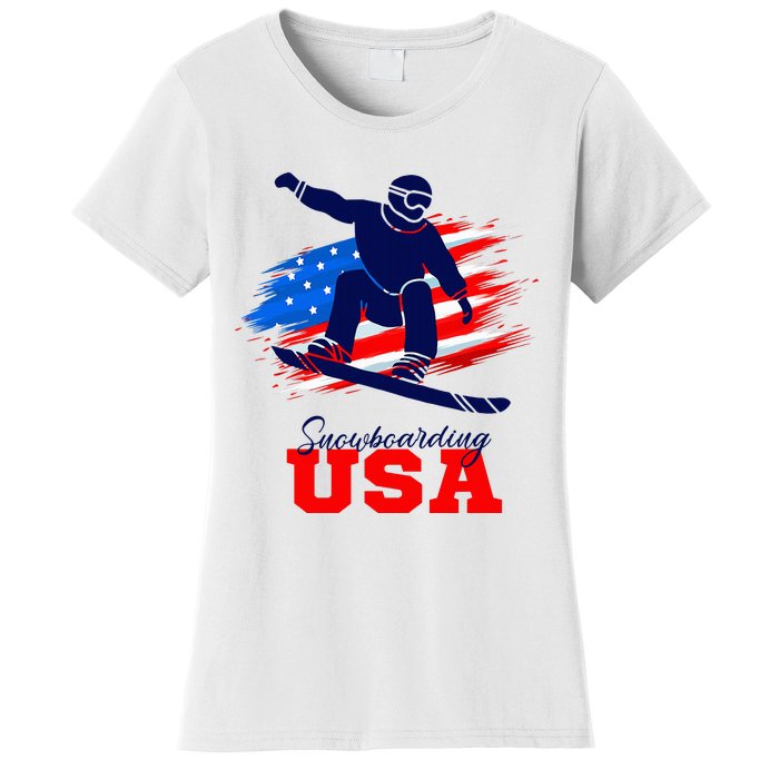 Snowboarding Usa Team American Flag Snowboard Sport Lover Women's T-Shirt