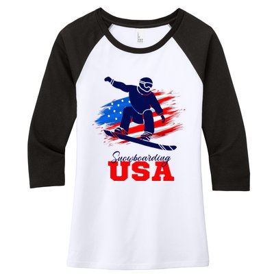 Snowboarding Usa Team American Flag Snowboard Sport Lover Women's Tri-Blend 3/4-Sleeve Raglan Shirt