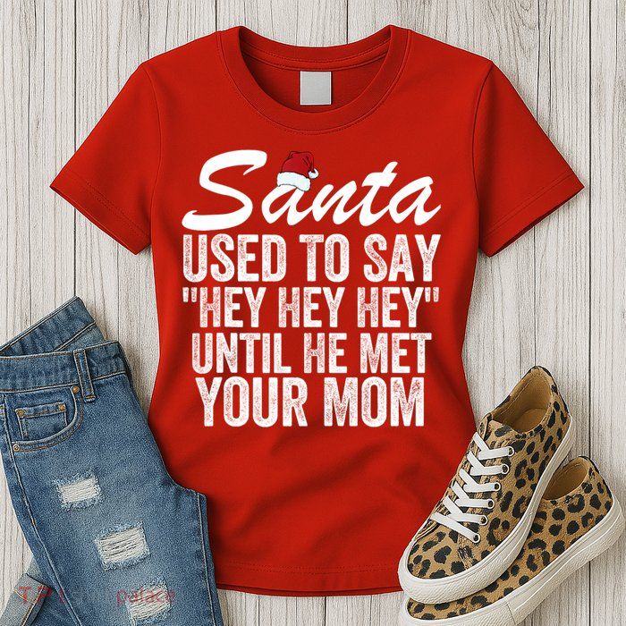 Santa Used To Say Hey Hey Hey Until He Met Your Mom Womens T-Shirt