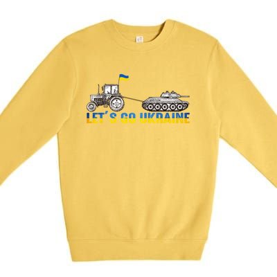 Support Ukraine Ukrainian Farmer Tractor Tank Let Go Ukraine Gift Premium Crewneck Sweatshirt