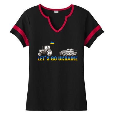 Support Ukraine Ukrainian Farmer Tractor Tank Let Go Ukraine Gift Ladies Halftime Notch Neck Tee