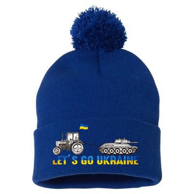 Support Ukraine Ukrainian Farmer Tractor Tank Let Go Ukraine Gift Pom Pom 12in Knit Beanie