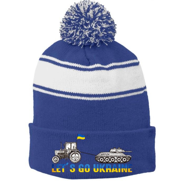 Support Ukraine Ukrainian Farmer Tractor Tank Let Go Ukraine Gift Stripe Pom Pom Beanie