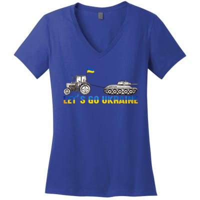 Support Ukraine Ukrainian Farmer Tractor Tank Let Go Ukraine Gift Women's V-Neck T-Shirt