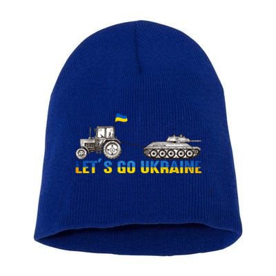 Support Ukraine Ukrainian Farmer Tractor Tank Let Go Ukraine Gift Short Acrylic Beanie