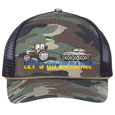 Support Ukraine Ukrainian Farmer Tractor Tank Let Go Ukraine Gift Retro Rope Trucker Hat Cap