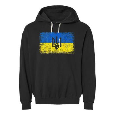 Support Ukraine Ukrainian Flag Emblem on back Gift Garment-Dyed Fleece Hoodie