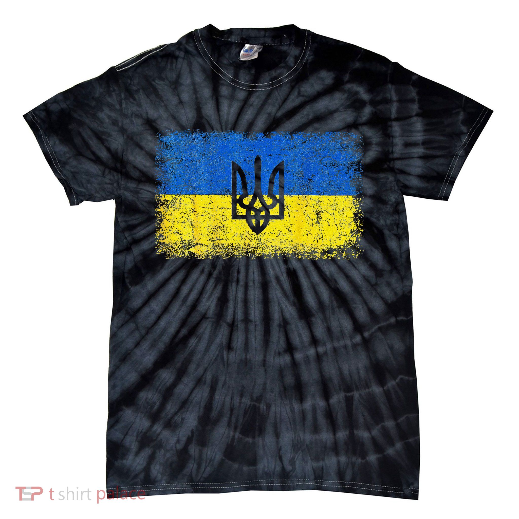 Support Ukraine Ukrainian Flag Emblem on back Gift Tie-Dye T-Shirt