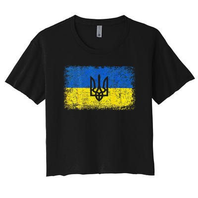 Support Ukraine Ukrainian Flag Emblem on back Gift Crop Top
