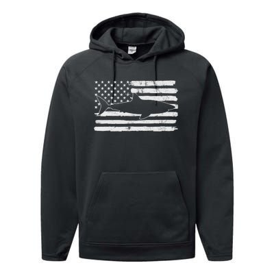 Shark Us Usa Flag America 4th Of July Murica Gift Vintage Performance Fleece Hoodie