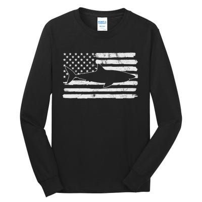 Shark Us Usa Flag America 4th Of July Murica Gift Vintage Tall Long Sleeve T-Shirt