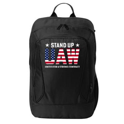 Stand Up UAW United For A Strong Contract Angry Union Worker City Backpack