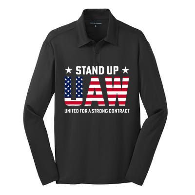 Stand Up UAW United For A Strong Contract Angry Union Worker Silk Touch Performance Long Sleeve Polo