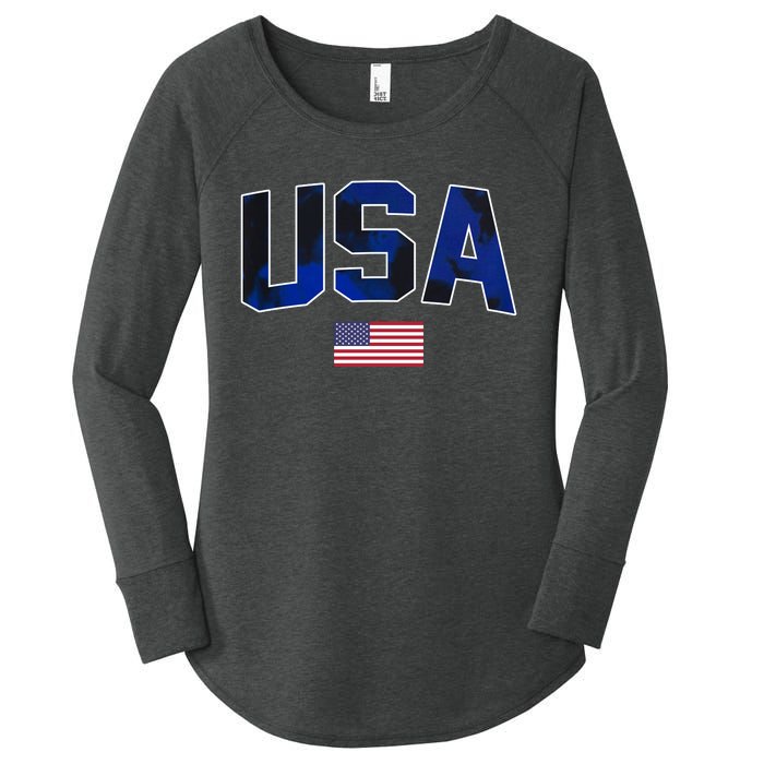 States United USA Tie Dye Soccer Jersey American Football Women's Perfect Tri Tunic Long Sleeve Shirt