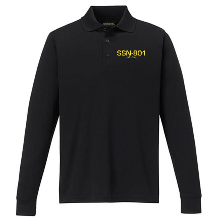 Ssn801 Uss Utah Performance Long Sleeve Polo