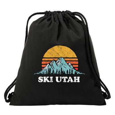 Ski Utah Vintage Retro Vibe Skiing Cool Gift Drawstring Bag