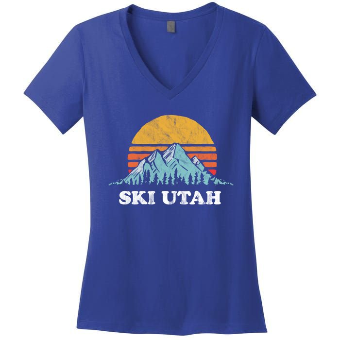 Ski Utah Vintage Retro Vibe Skiing Cool Gift Women's V-Neck T-Shirt