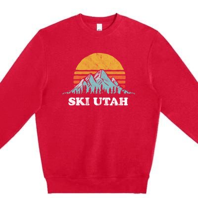 Ski Utah Vintage Retro Vibe Skiing Cool Gift Premium Crewneck Sweatshirt