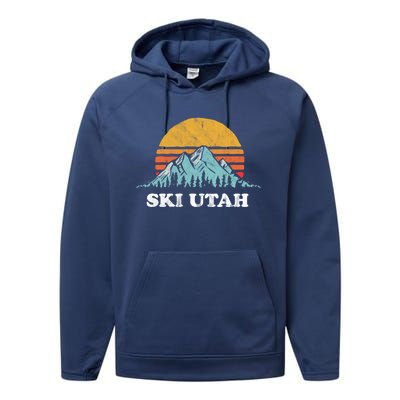 Ski Utah Vintage Retro Vibe Skiing Cool Gift Performance Fleece Hoodie