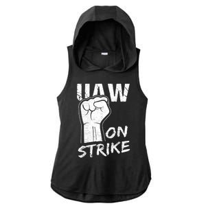 Striking UAW Workers On Strike UAW Strike Red United Auto Workers Picket Sign Ladies PosiCharge Tri-Blend Wicking Draft Hoodie Tank