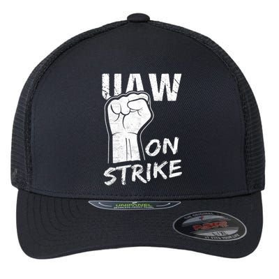 Striking UAW Workers On Strike UAW Strike Red United Auto Workers Picket Sign Flexfit Unipanel Trucker Cap