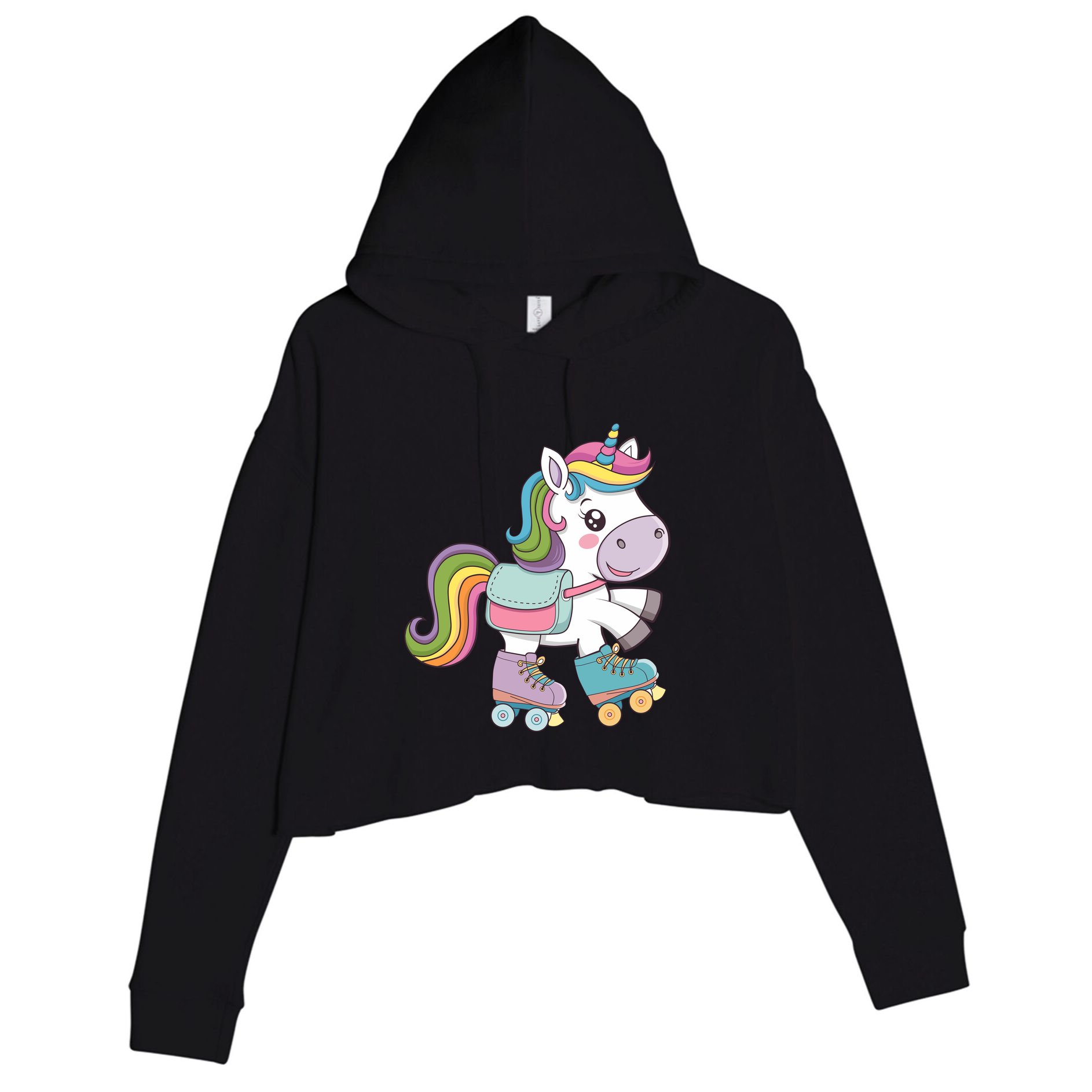 Skating Unicorn Woman Girl Roller Skate Unicorn Crop Fleece Hoodie