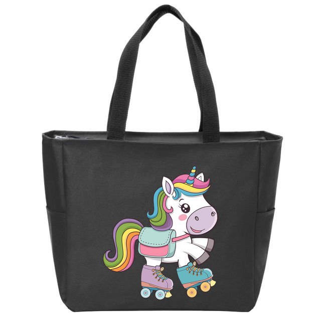 Skating Unicorn Woman Girl Roller Skate Unicorn Zip Tote Bag