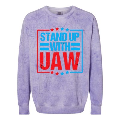 Stand Up With UAW On Strike Red United Auto Worker Colorblast Crewneck Sweatshirt