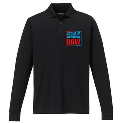 Stand Up With UAW On Strike Red United Auto Worker Performance Long Sleeve Polo