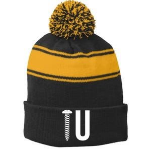 Screw U You Funny Rude Humor Stripe Pom Pom Beanie