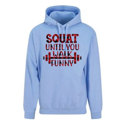 Squat Until You Walk Funny Buffalo Powerlifting Gym Workout Gift Unisex Surf Hoodie