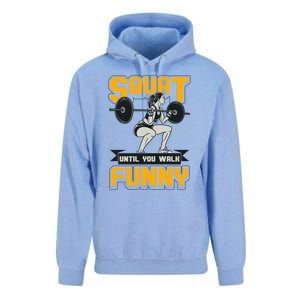 Squat Until You Walk Funny Gym Workout Squatting Fitness Gift Unisex Surf Hoodie