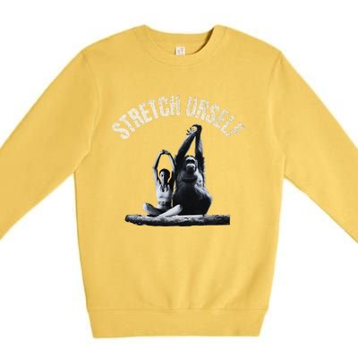 Stretch Urself Zen Yoga Orangutan & Woman Yoga Meditation Premium Crewneck Sweatshirt