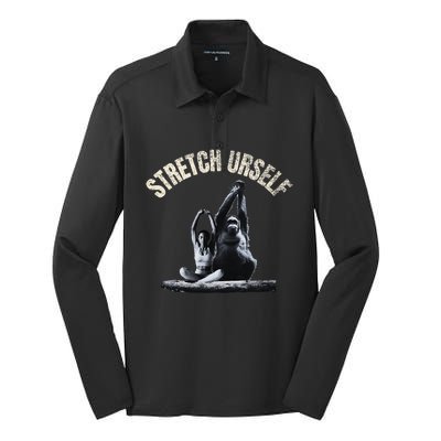 Stretch Urself Zen Yoga Orangutan & Woman Yoga Meditation Silk Touch Performance Long Sleeve Polo