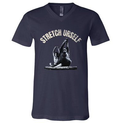 Stretch Urself Zen Yoga Orangutan & Woman Yoga Meditation V-Neck T-Shirt