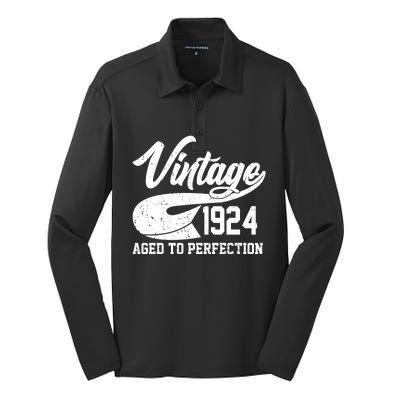 Sporty Vintage 1924 Aged To Perfection 100th Birthday Silk Touch Performance Long Sleeve Polo