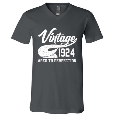 Sporty Vintage 1924 Aged To Perfection 100th Birthday V-Neck T-Shirt