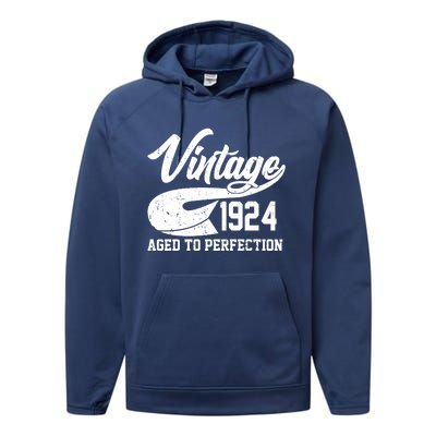 Sporty Vintage 1924 Aged To Perfection 100th Birthday Performance Fleece Hoodie