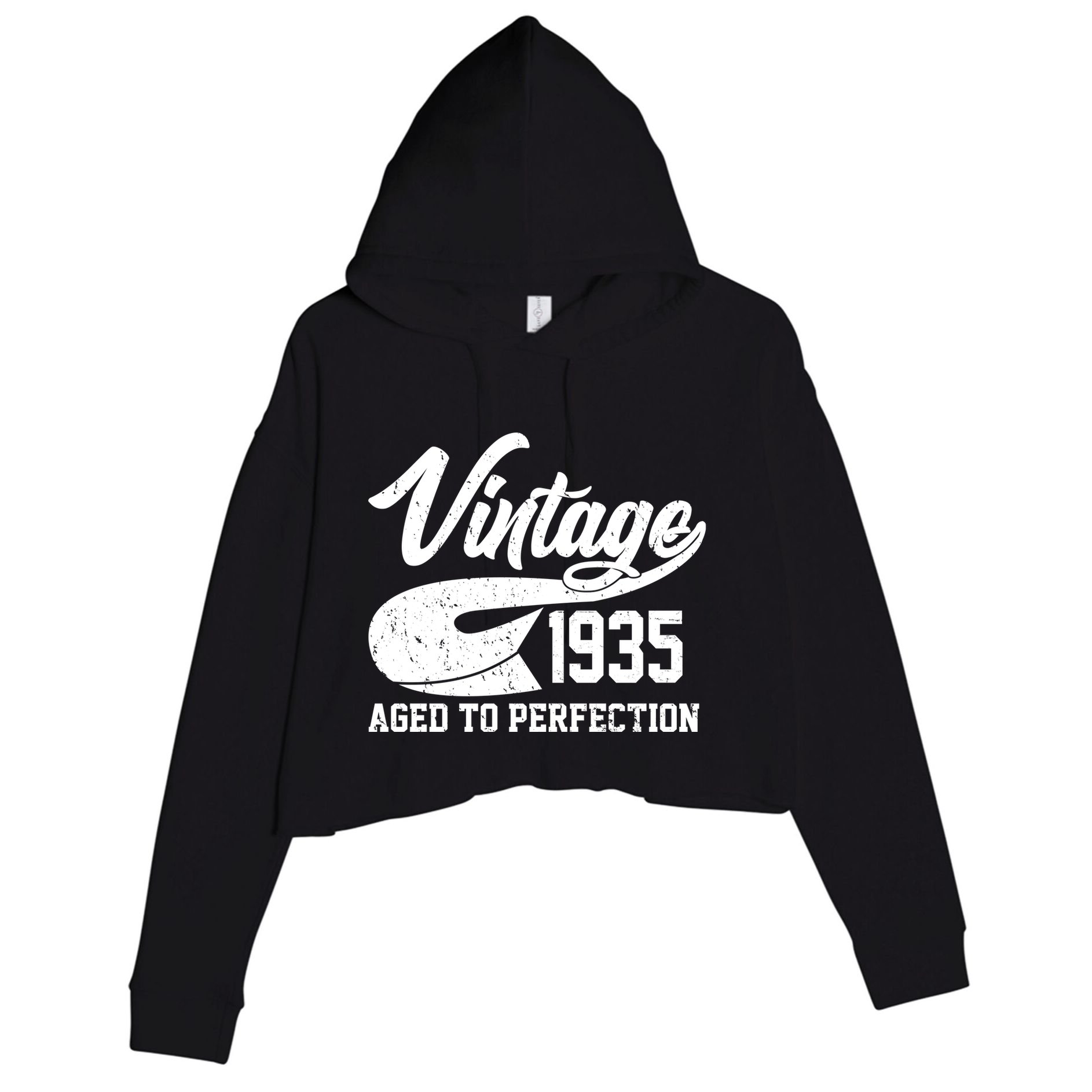 Sporty Vintage 1935 Aged To Perfection 90th Birthday Crop Fleece Hoodie