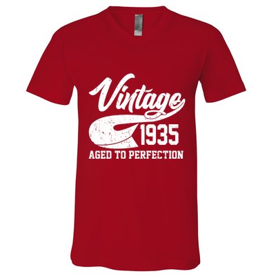 Sporty Vintage 1935 Aged To Perfection 90th Birthday V-Neck T-Shirt