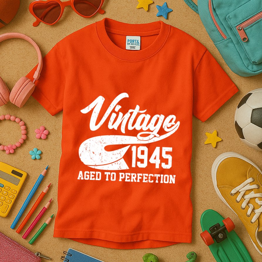 Sporty Vintage 1945 Aged To Perfection 80th Birthday Kids T-Shirt