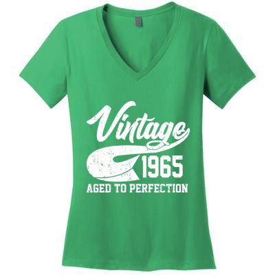 Sporty Vintage 1965 Aged To Perfection 60th Birthday Women's V-Neck T-Shirt
