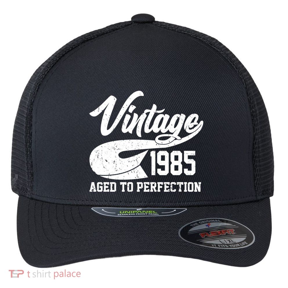 Sporty Vintage 1985 Aged To Perfection 40th Birthday Flexfit Unipanel Trucker Cap