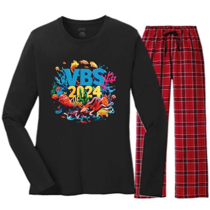 Scuba Vbs 2024 Vacation Bible School Diving Into Friendship Women's Long Sleeve Flannel Pajama Set 